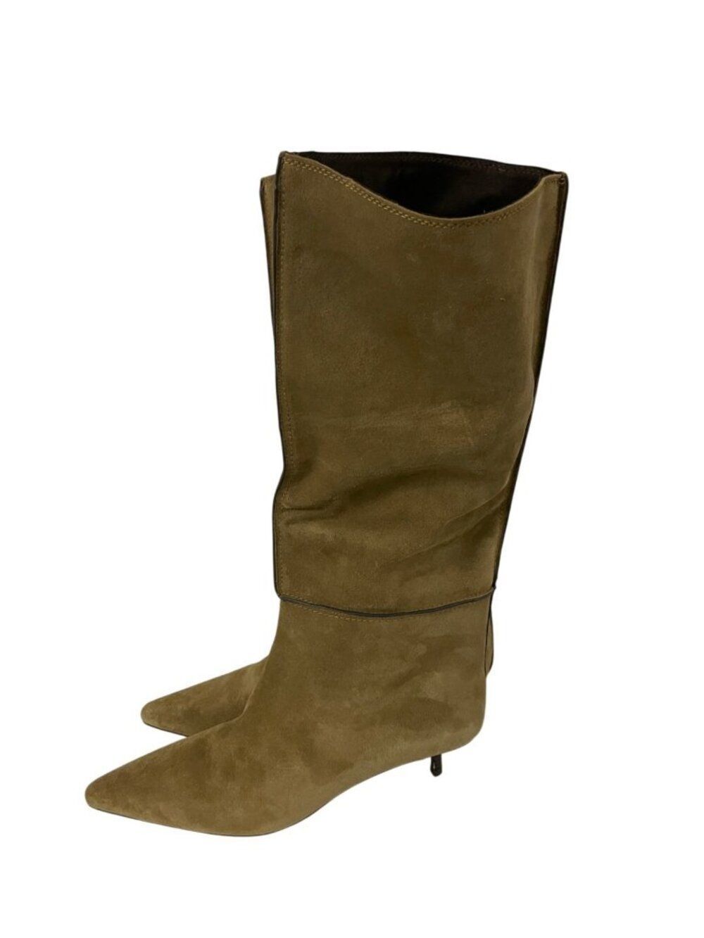 Zara Womens Suede Heeled High Boots EU 41 US 10 Tan Khaki Green 2001/610 NWOB - Picture 6 of 12